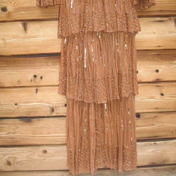 Mac Duggal 5442 Womens Embellished Bell Sleeve Tiered Gown Dress Copper - Picture 11 of 15